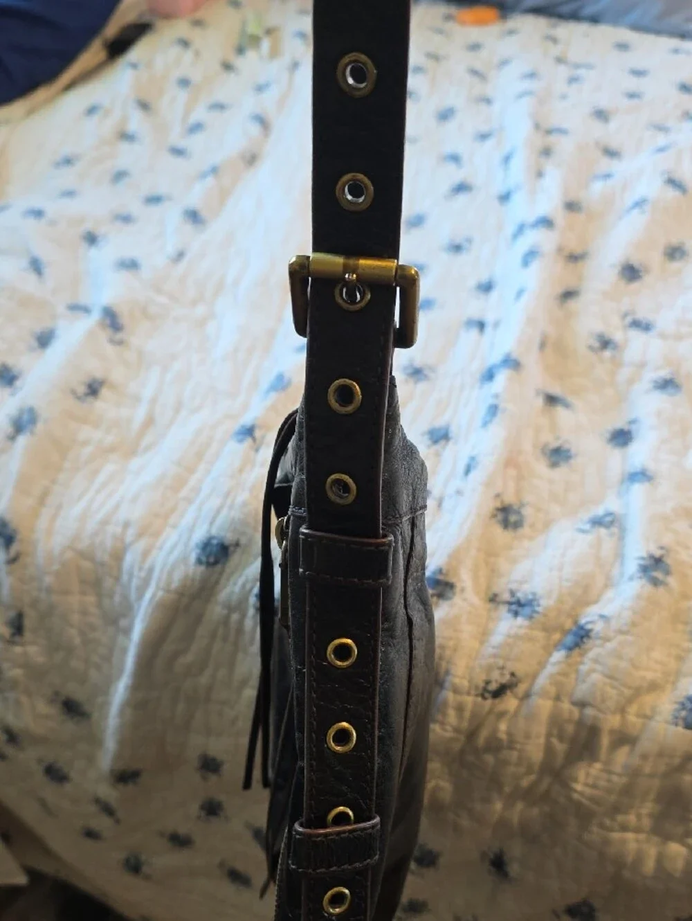 HOBO Black Leather Crossbody with Zip Accent and Decorative Adjustable Strap